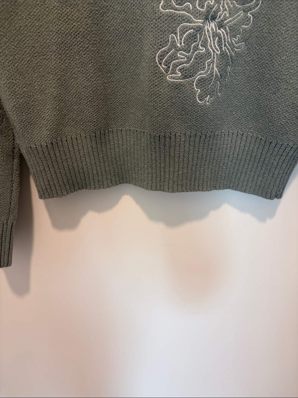 Cynthia Rowley Sage Green Knit Crewneck Sweater with White Floral Embroidery - Picture 6 of 8